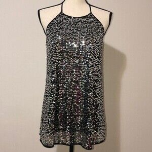 Victorias Secret Silver Sequined Top Halter Size Small Party Holiday Y2K…